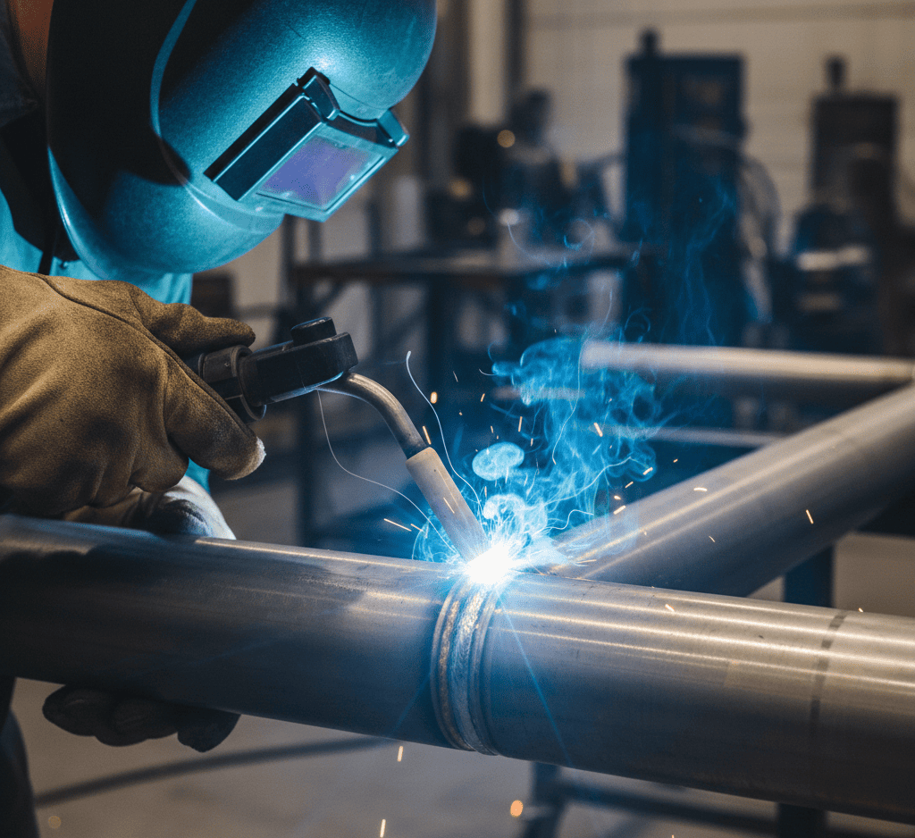 Sanitary welding example showing fully blended TIG weld with crevice-free geometry for hygienic equipment